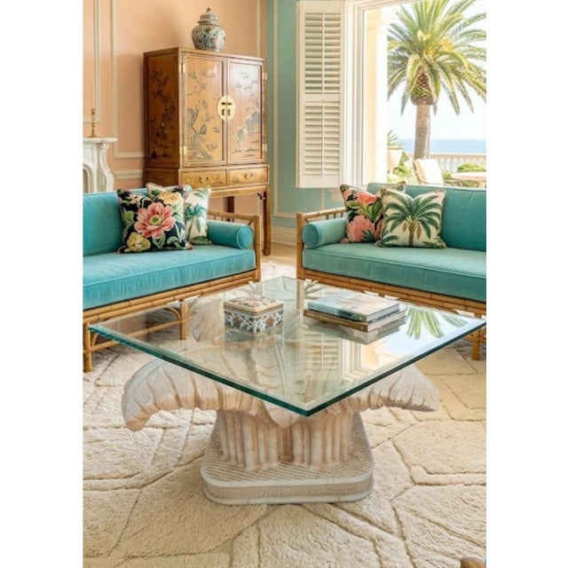 Vintage Serge Roche Style Regency Carved Palm Leaf Coffee Table For Sale - Image 9 of 9