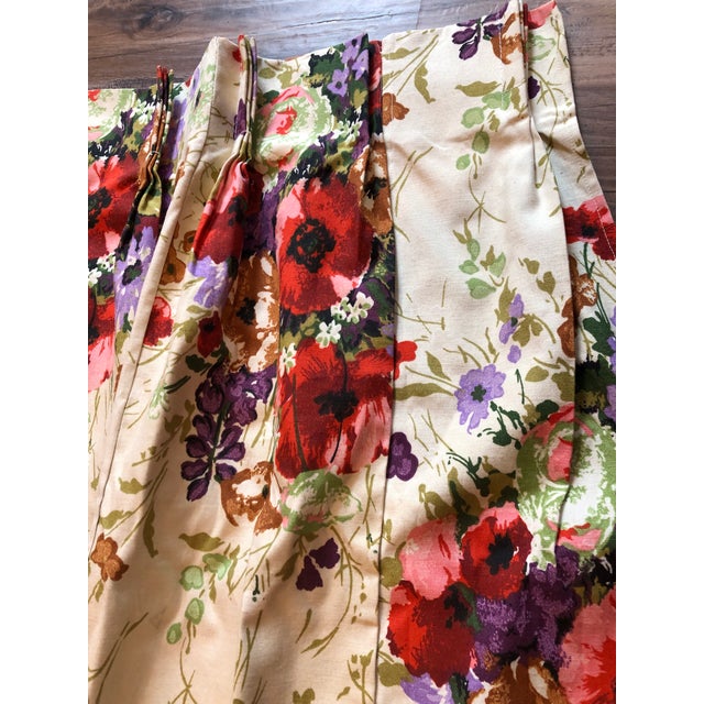 Vintage 1970’s Floral Classic Pleated Curtain Drapes Set of 2 Nostalgic Mad Men Vibe For Sale - Image 12 of 12