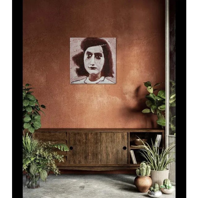 Modern Portraiture Anne Frank, Sepia Portrait (24″×24″, Original Oil on Canvas) For Sale In Reno/Lake Tahoe - Image 6 of 7