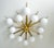 Italian midcentury flush mount with 12 matte white Murano glass globes mounted on solid brass frame in satin brass finish...