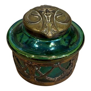 Vintage Art Nouveau Iridescent Glass Inkwell For Sale