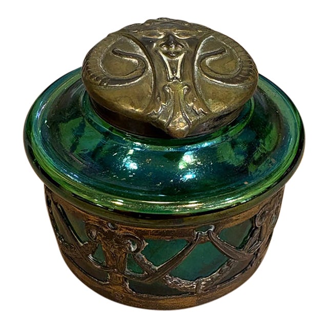 Vintage Art Nouveau Iridescent Glass Inkwell For Sale