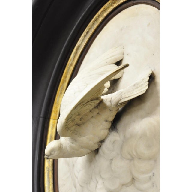 Antique Victorian Large Italian Oval Marble Relief Carved Dove Bird Wall Plaque For Sale - Image 13 of 18