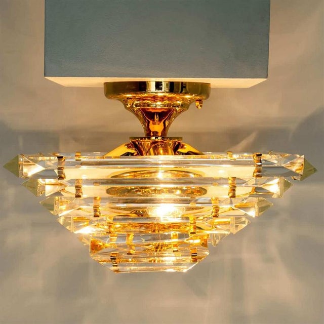 Clear and Gold Glass Pyramid Flush Mount in the style of Venini, 1970s For Sale - Image 8 of 18