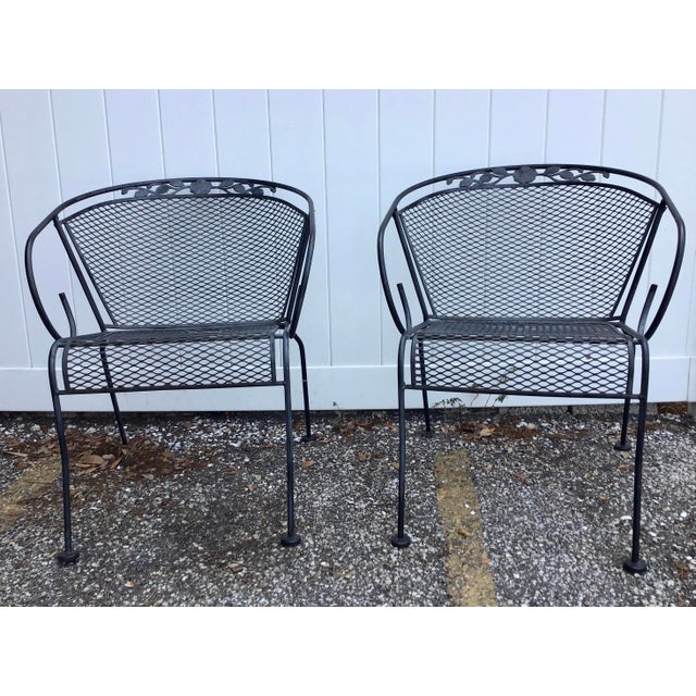 Vintage Wrought Iron Barrel Back Garden Patio Dining Arm Chair a Pair