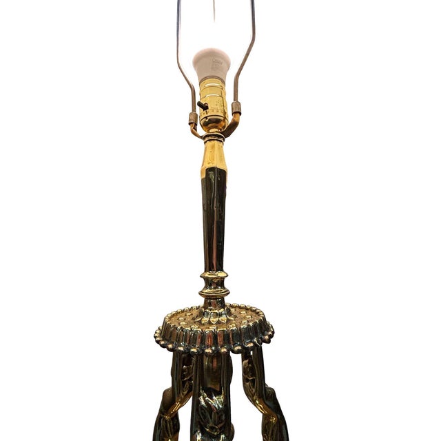 1920 Brass Figural Nude Art Deco Flapper Table Lamp by Frankart W/ Shade For Sale - Image 4 of 12
