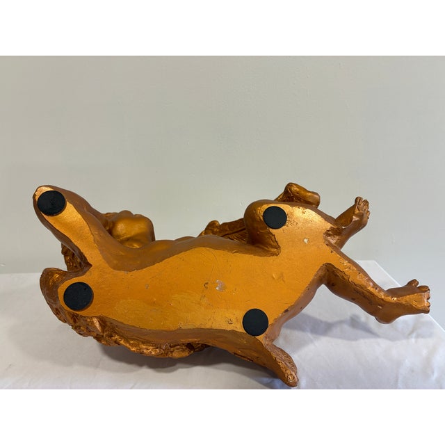 Sculpture Materials Vintage Gold-Toned Reclining Cherub For Sale - Image 7 of 12