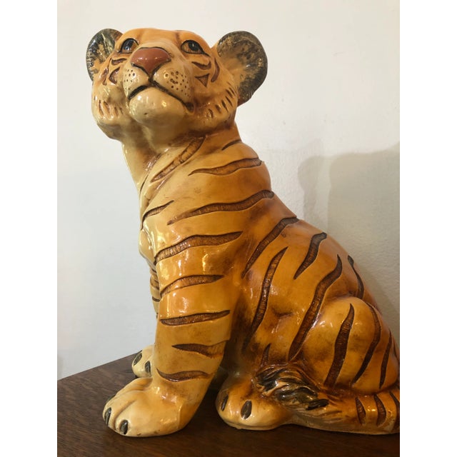 Vintage Marwal Chalkware 14” Bengal Tiger Cub Sculpture – Hand-Painted Mid-Century Hollywood Regency Safari Decor For Sale - Image 9 of 12