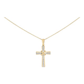 Gold Vermeil Diamond Accent Cross Pendant Necklace For Sale