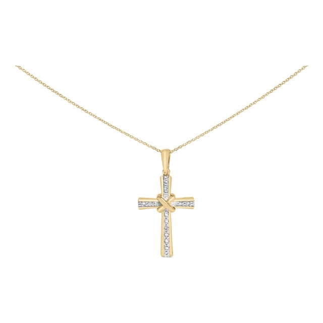 Gold Vermeil Diamond Accent Cross Pendant Necklace For Sale