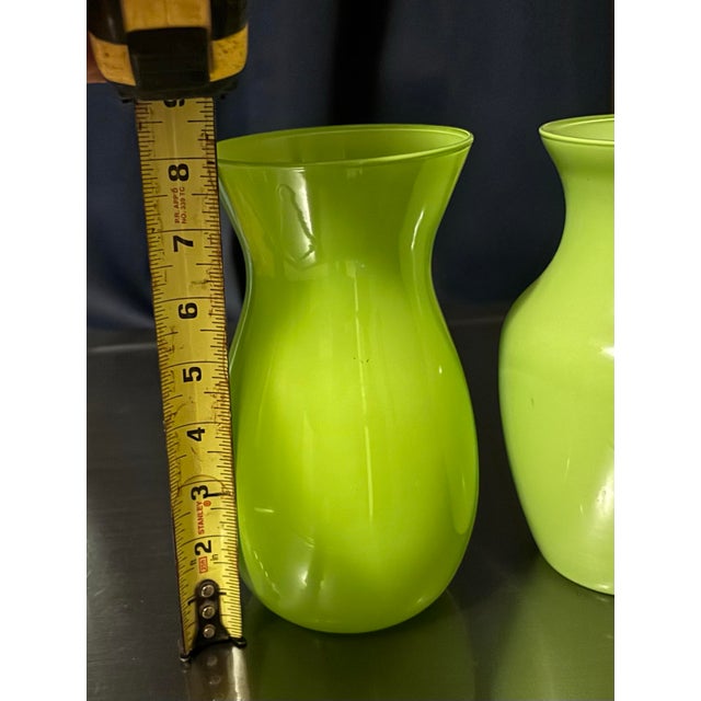 Vintage Chartreuse Blown Glass Vase Set For Sale In Lexington, KY - Image 6 of 6
