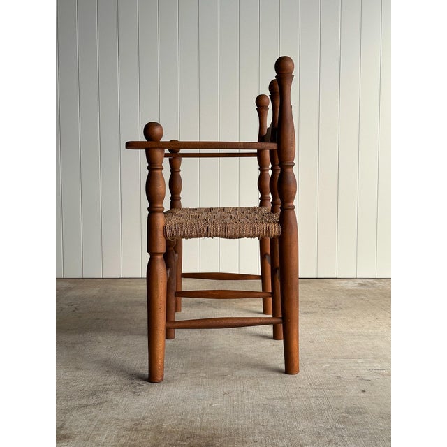 1950s Vintage Sculptural Turned Wood Double Bench With Woven Rope Seat, C. 1950s For Sale - Image 5 of 14