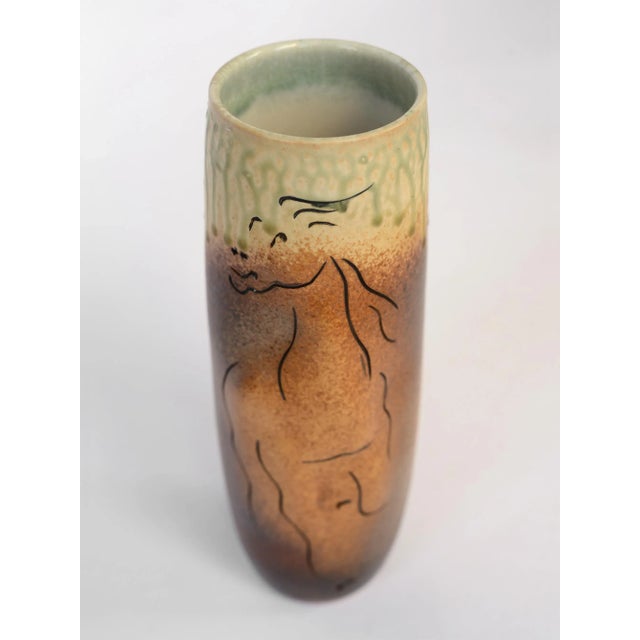 Contemporary Dan Ishler Modernist Studio Pottery Incised Relief Horse Vase For Sale - Image 3 of 13