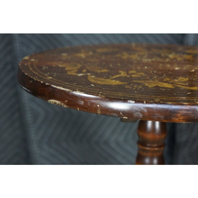 Brown Vintage Federal Style Teak Stenciled Round Tilt Top Side Accent Table For Sale - Image 8 of 17