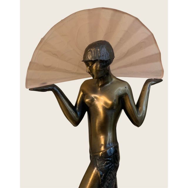 1980s Art Deco Raymonde Guerbe for Max Le Verrier Style Egyptian Lamp by Sarsaparilla For Sale - Image 4 of 10
