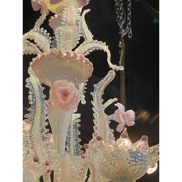 Pink Antique Venetian Opalescent and Pink Chandelier For Sale - Image 8 of 9