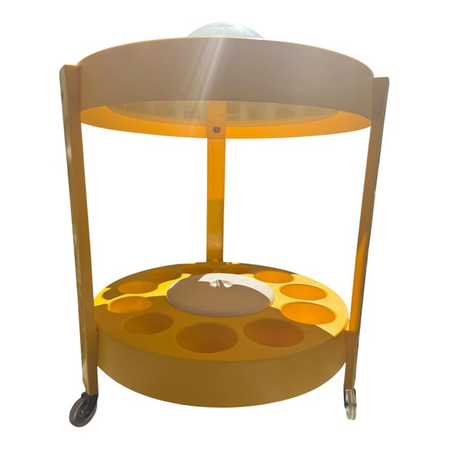 1960s Vintage 1960s Tiara Casa Space Age Yellow & White Bar Cart / Serving Trolley, Attributed For Sale - Image 5 of 9