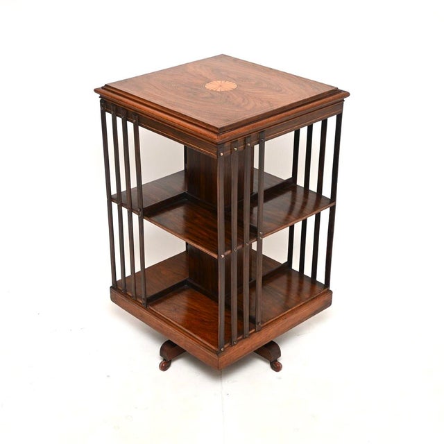 Antique Edwardian Inlaid Revolving Bookcase, 1900s For Sale - Image 3 of 7
