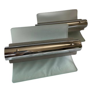 Vintage Wall Lights in Chrome and Sandblasted Glass, 1980s, Set of 2 For Sale