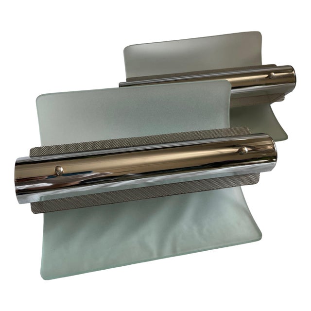 Vintage Wall Lights in Chrome and Sandblasted Glass, 1980s, Set of 2 For Sale