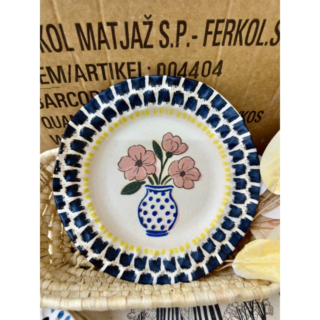 Hand-Painted Ceramic Dinner Plate in a Vintage Pastoral Style - Set of 4 For Sale In Los Angeles - Image 6 of 6