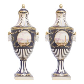 20th Century Ceramic Amphoras in White and Blue, Italy, Set of 2 For Sale