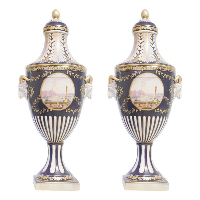 20th Century Ceramic Amphoras in White and Blue, Italy, Set of 2 For Sale