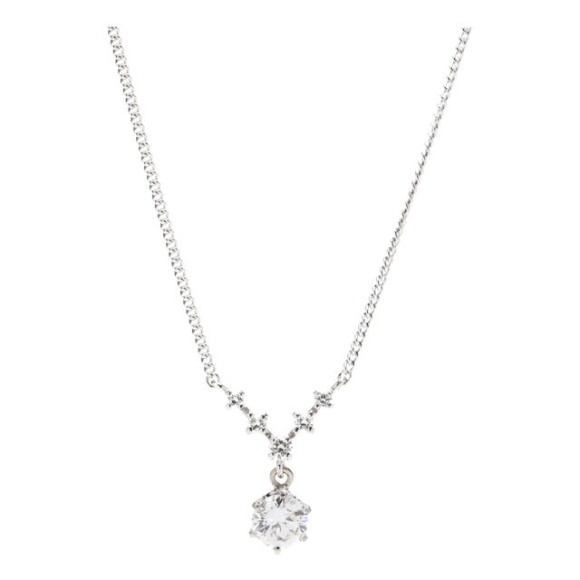 1970s 0.75ctw Diamond Dangle v Necklace, 14k White Gold For Sale