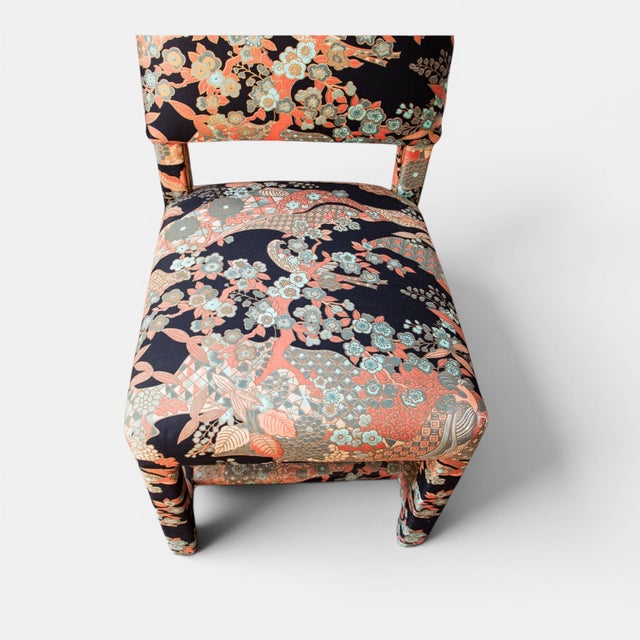 Milo Baughman Mid-Century Parsons Dining Chairs, Upholstered in Vintage Japanese Designer Textile, Milo Baughman Style, Set of 6 For Sale - Image 4 of 10