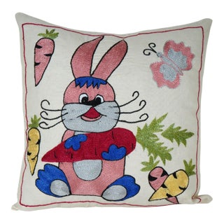 Embroidered Bunny Pillow Cover For Sale