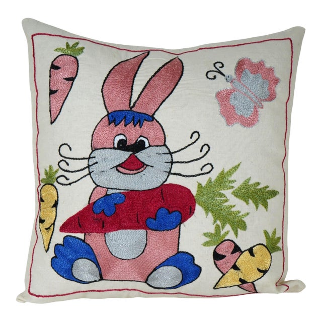 Embroidered Bunny Pillow Cover For Sale