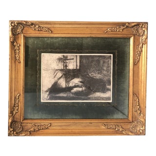 Vintage Original Wonan Sleeping Etching Vintage Frame For Sale