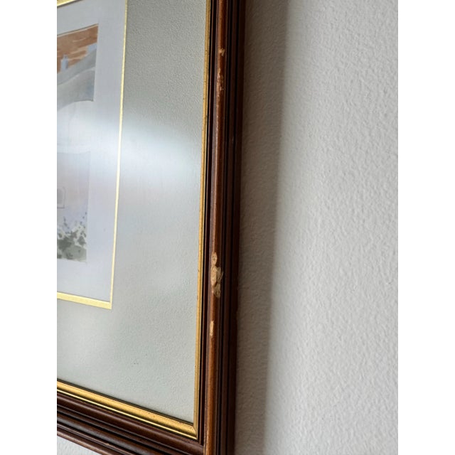 Wood 1980's Vintage Santorini Watercolor Landscape Painting, Signed For Sale - Image 7 of 11