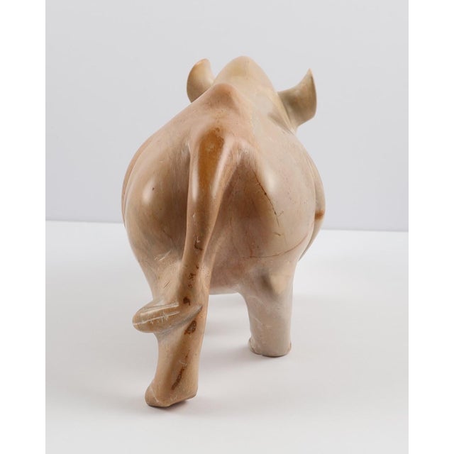 Late 20th Century Hand-Carved Stone Rhino Sculpture – Heavy Decorative Animal Figure, Natural Veining For Sale - Image 5 of 8