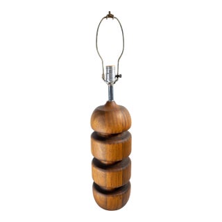 Mid 20th Century Mid-Century Modern Sculptural Architectural Turned Walnut Table Lamp For Sale