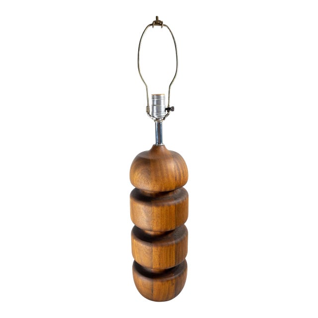 Mid 20th Century Mid-Century Modern Sculptural Architectural Turned Walnut Table Lamp For Sale