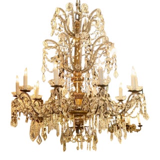 Large 19th C. Italian Giltwood and Crystal Chandelier For Sale