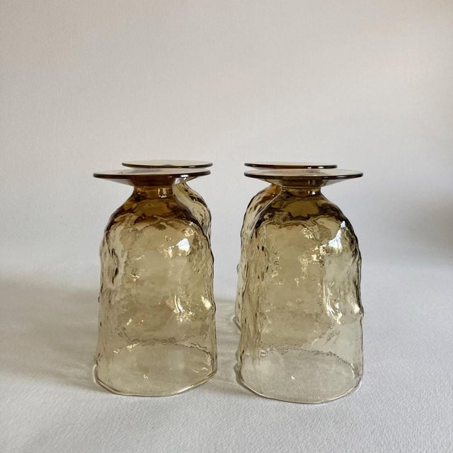 Morgantown Glass Vintage Morgantown Amber Crinkle Glass Goblets - Set of 4 For Sale - Image 4 of 9