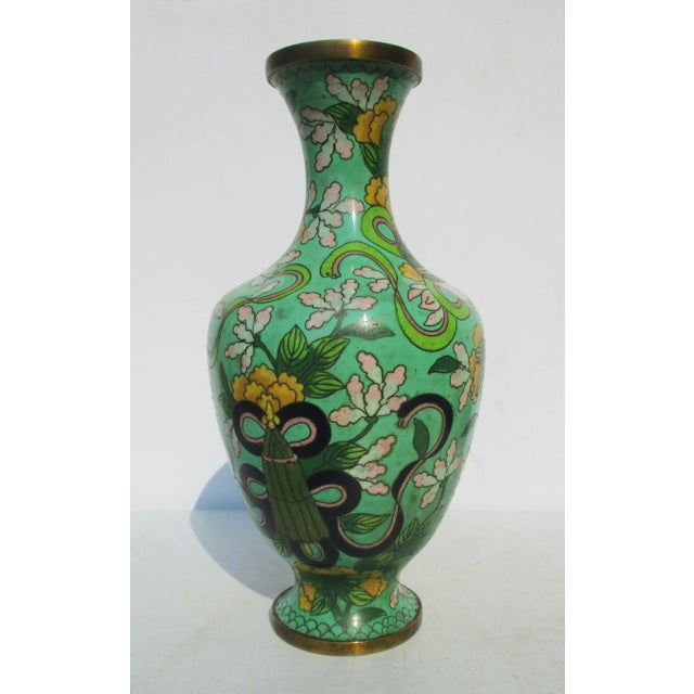 Chinese Art Deco Floral designs across a baluster vase. The color scheme is chartreuse, aqua/teal, gold, lavender, and...
