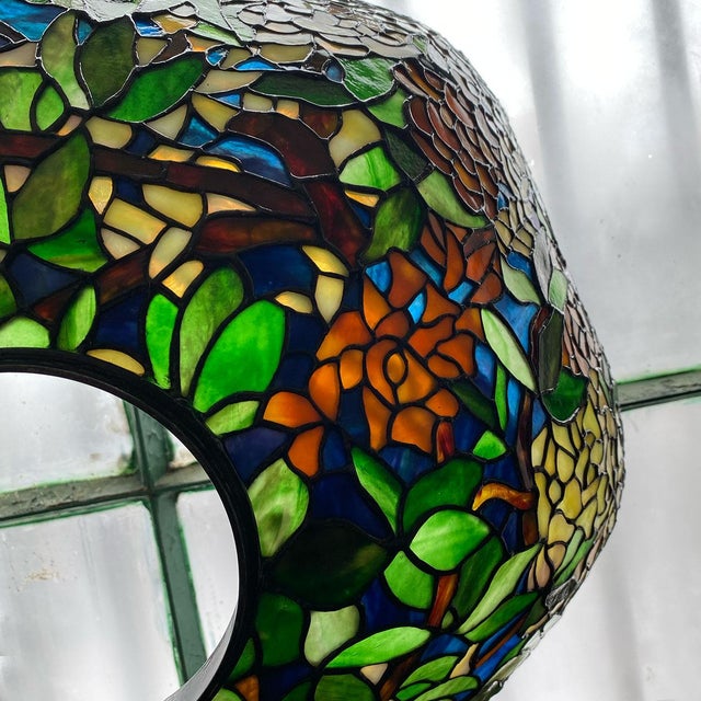 Fine Large Tiffany Style Stained and Leaded Glass Laburnum Table/Floor Lamp Shade For Sale - Image 4 of 12