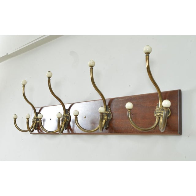 Wood Antique 19th Century Gothic Four Hat and Coat Hooks in Brass and Ceramic, 1890s For Sale - Image 7 of 18
