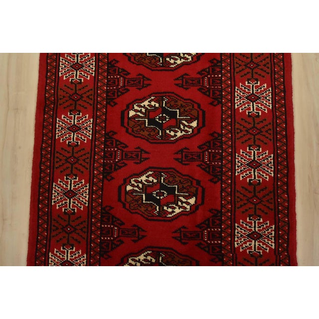 2000 - 2009 Turkmen Runner 2’6” X 9’7” Red Wool Vintage Tribal Hand-Knotted Oriental Rug For Sale - Image 5 of 12