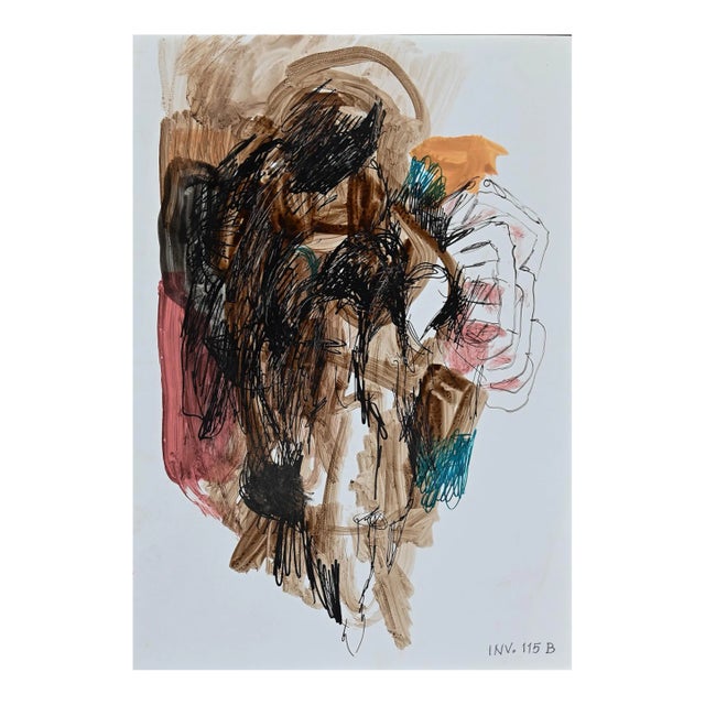 Leo Guida - Abstract Composition - Original Watercolor and China Ink - 1970s For Sale