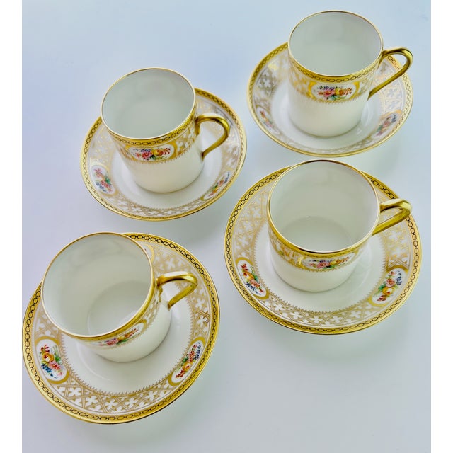 Ceramic Rococo Belle Époque Gilded Floral Demitasse Coffee Service from Limoges and De Meuldre Coche, 1890s, Set of 8 For Sale - Image 7 of 12