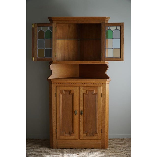 Tall Danish Modern Corner Cupboard in Oak & Glass by Henning Kjærnulf, 1960s For Sale - Image 4 of 18