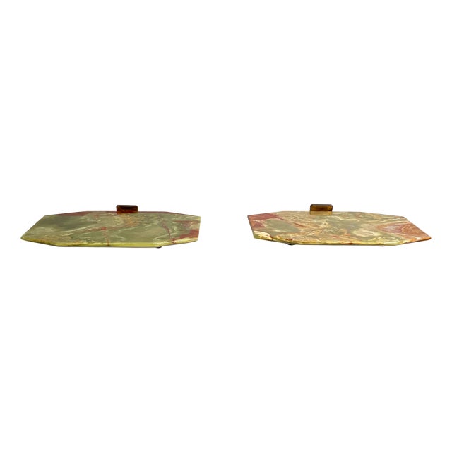 Mid-Century Modern Italian Onyx and Brass Bedside Tables by Azucena, 1960s, Set of 2 For Sale