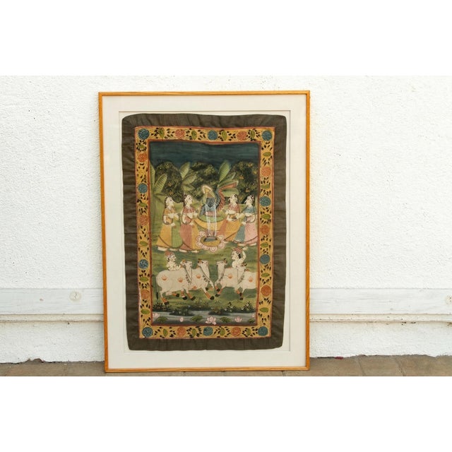 Textile Sacred Pasture, Framed Vintage Pichwai Painting For Sale - Image 7 of 7