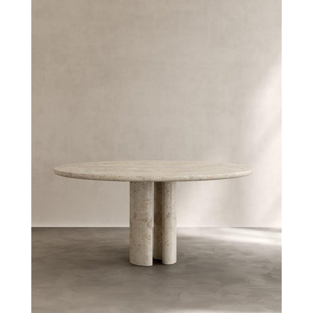Roman dining table iii in cappucino limestone by paloma editions dimensions: d 160 x w 160 x h 75 cm. Materials:...