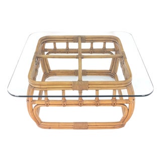 Ficks Reed Bamboo & Reed Square Glass Top Coffee Table c.1970s Mint! For Sale