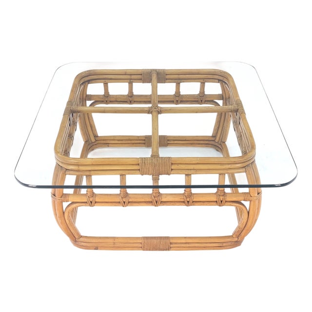 Ficks Reed Bamboo & Reed Square Glass Top Coffee Table c.1970s Mint! For Sale